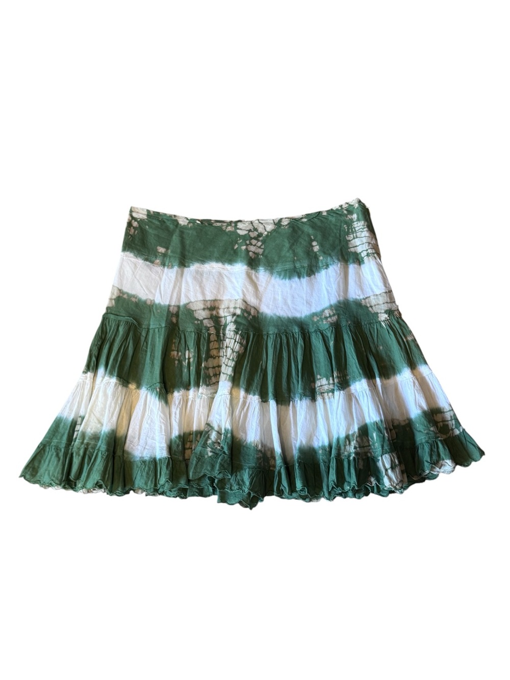 Chaudry Green and White Tie-Dye Tiered Skirt